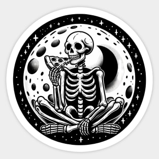 Skeleton enjoying a Slice of Pizza Sticker